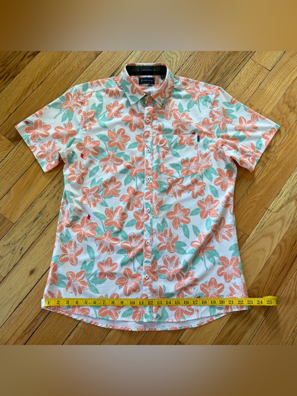 William Murray Button Up Shirt Men's Size M Floral Golf Hawaiian Orange/White - Picture 10 of 13